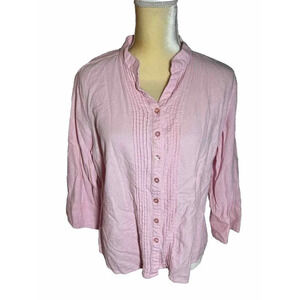 Christopher & Banks Women’s Preppy Pink Top Size L Linen Blend